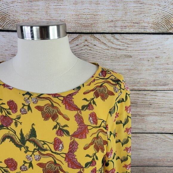 Max Studio Angel Sleeve Yellow Floral Lined Blouse Size Small - Picture 2 of 9